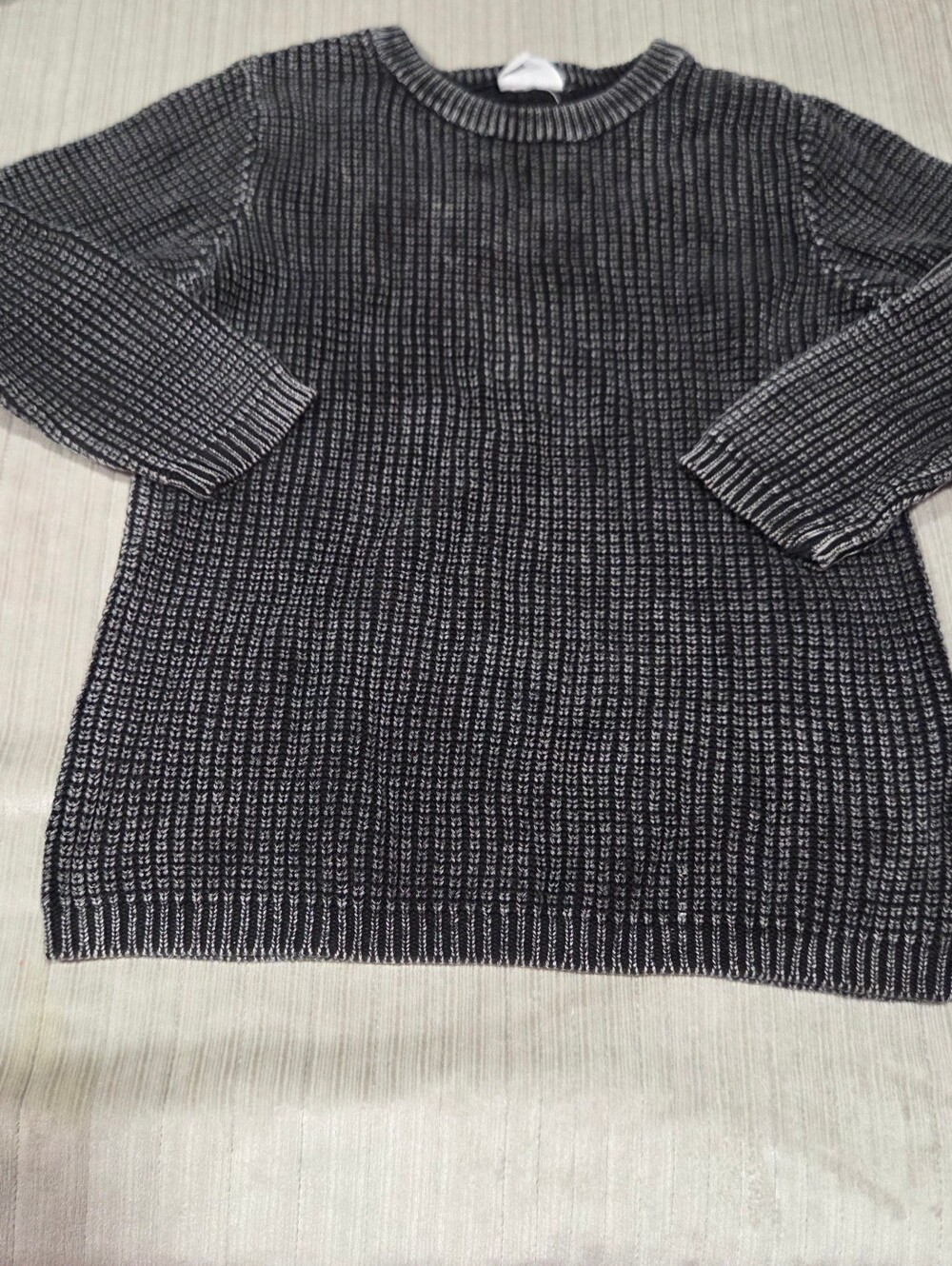 Girl Black and Gray Ribbed Crewneck Sweater